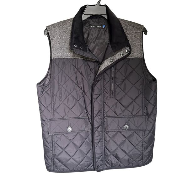 Vince Camuto Men’s Quilted Black/ Gray Puffer Vest L Tweed Outdoor Classic Casua - Picture 1 of 15
